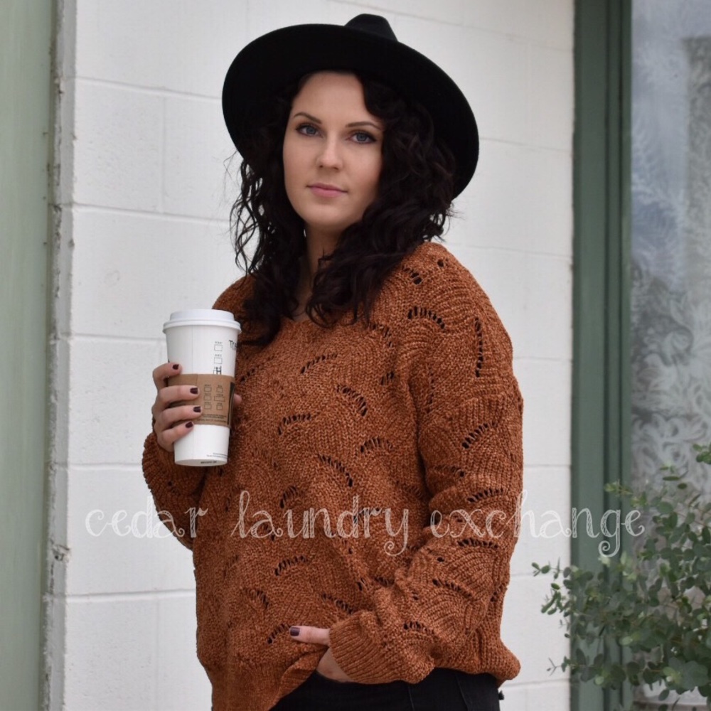Soft Chenille Sweater In Rust